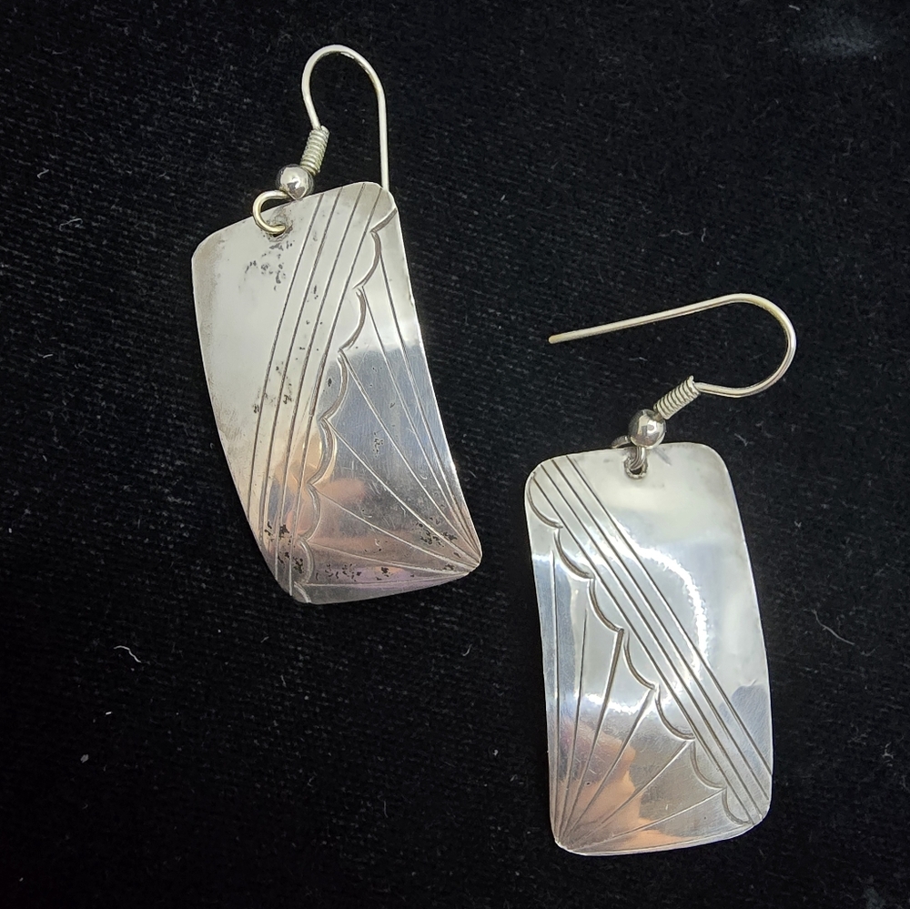 Vintage Native American Sterling Panel Earrings Spider Web